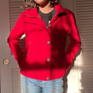 Red zip up coat with buttons